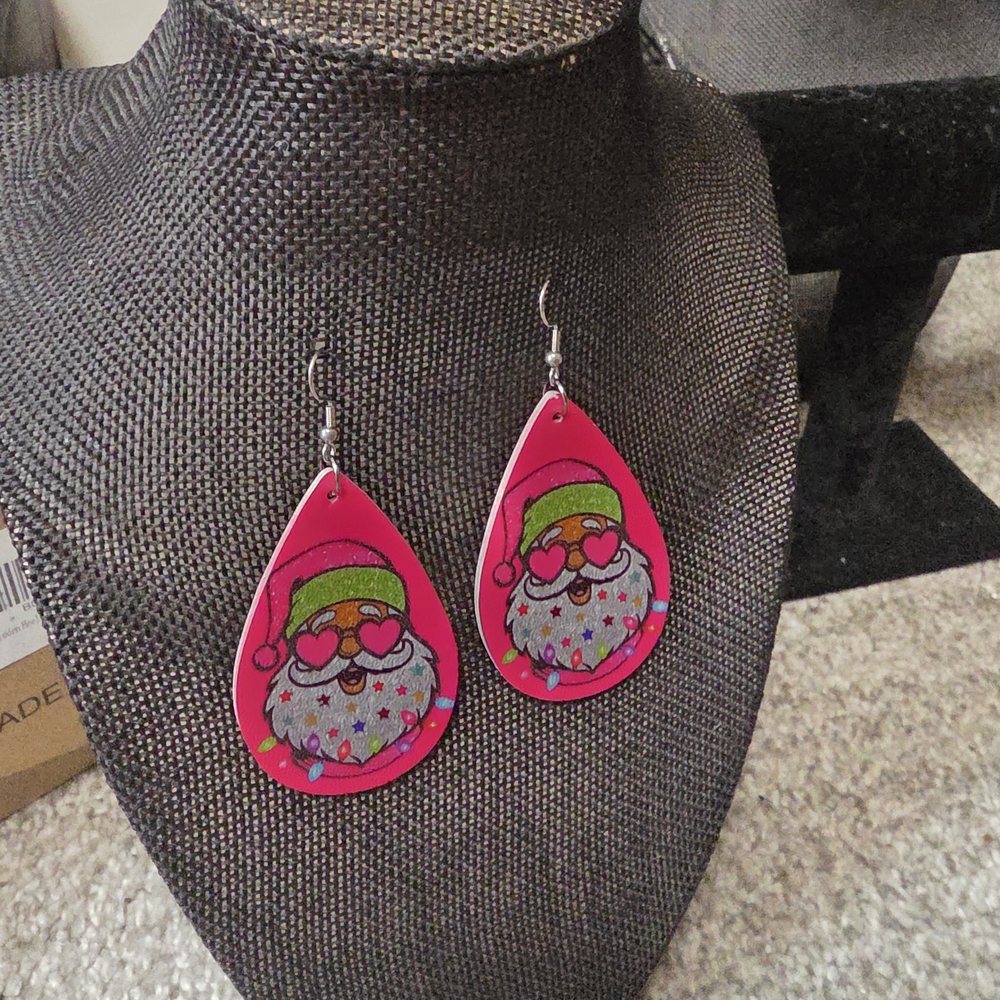 Pink Santa Love Leather Earrings